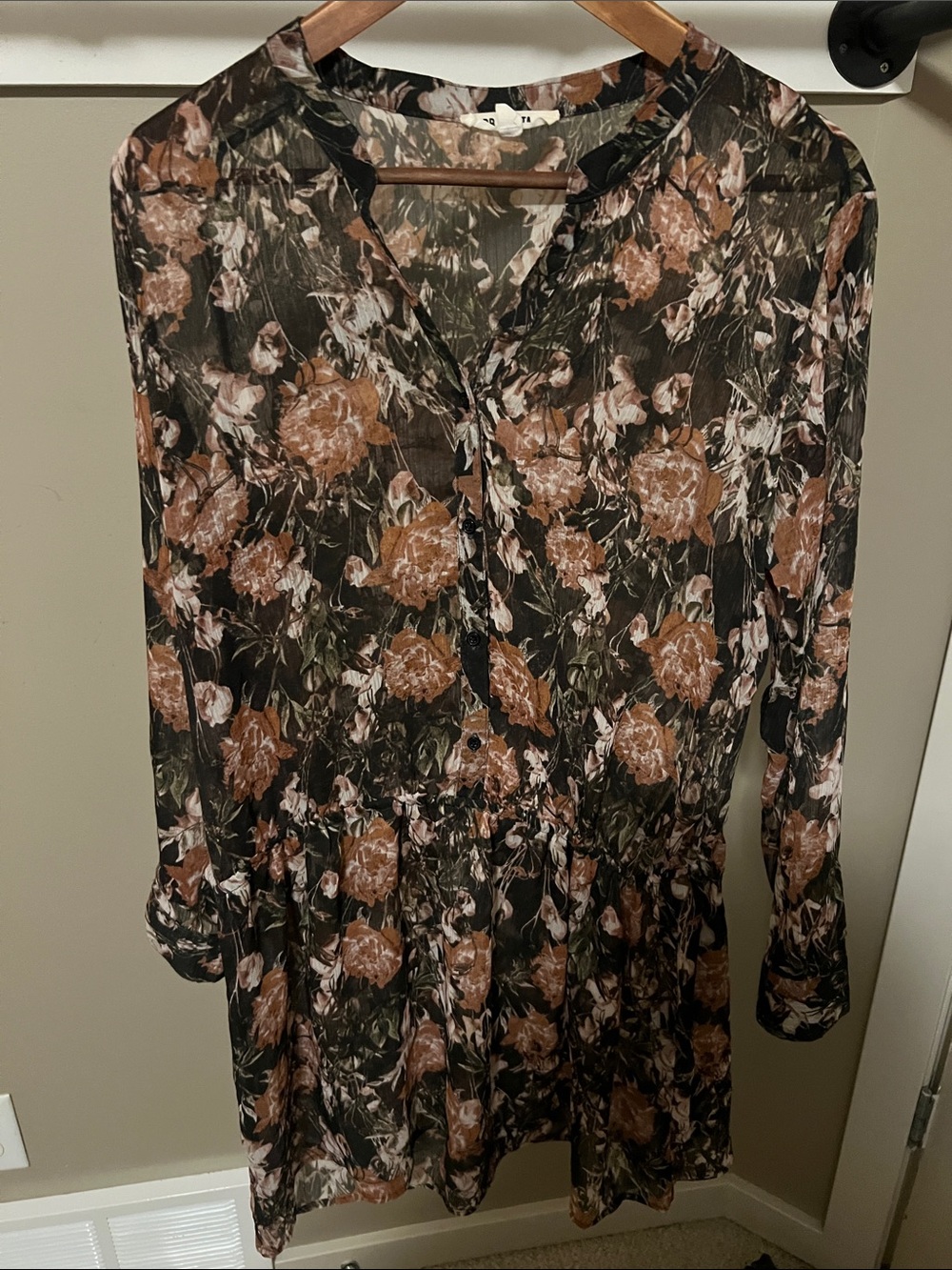BB Dakota Floral Long-Sleeve Dress in Black and Brown
